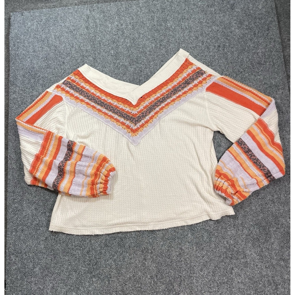 Free People Sweater Womens Size Medium Balloon Sleeve Pullover Oversized Stripe